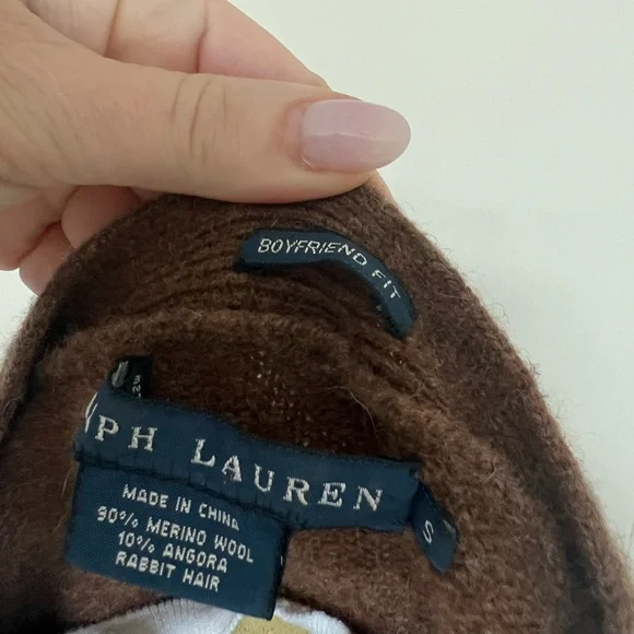 Ralph Lauren Vintage logo Brown Boyfriend fit long cardigan sweater-Small - Picture 6 of 6
